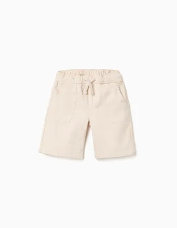 Midi twill shorts with drawstring for boys, light beige