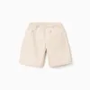 Midi twill shorts with drawstring for boys, light beige