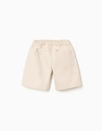 Midi twill shorts with drawstring for boys, light beige