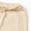 Midi twill shorts with drawstring for boys, light beige