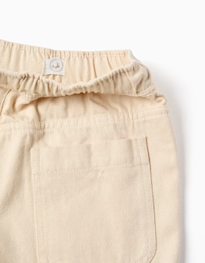 Midi twill shorts with drawstring for boys, light beige