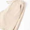 Midi twill shorts with drawstring for boys, light beige
