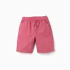 Midi poplin shorts with drawstring and pockets for boys, dark pink