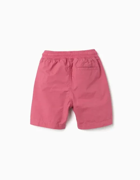 Midi poplin shorts with drawstring and pockets for boys, dark pink