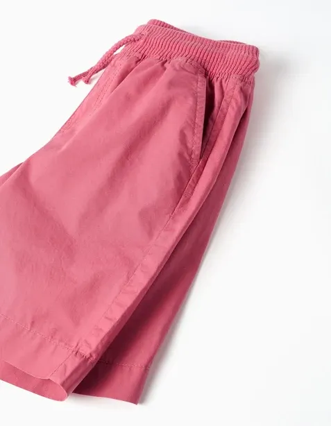 Midi poplin shorts with drawstring and pockets for boys, dark pink