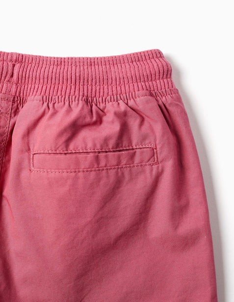 Midi poplin shorts with drawstring and pockets for boys, dark pink