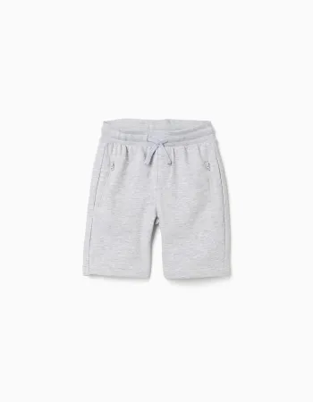 Fleece shorts with drawstring and pockets for boys, light grey