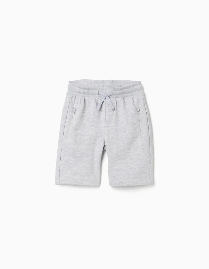 Fleece shorts with drawstring and pockets for boys, light grey