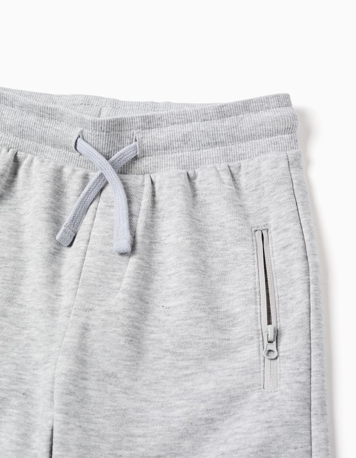 Fleece shorts with drawstring and pockets for boys, light grey