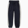 Cotton joggers with striped tape for boys, navy blue/beige/green