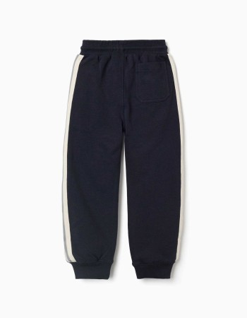 Cotton joggers with striped tape for boys, navy blue/beige/green