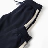 Cotton joggers with striped tape for boys, navy blue/beige/green