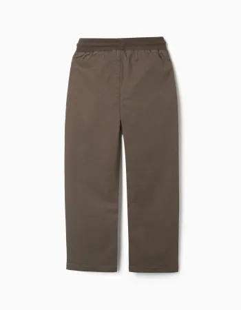 Straight fit twill trousers with drawstring for boys, brown