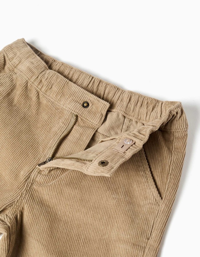 Straight fit corduroy chino trousers for boys, dark beige