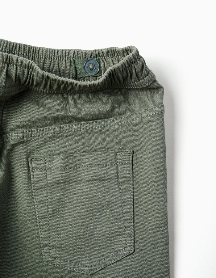Slim fit twill trousers with drawstring for boys, dark green