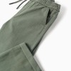 Slim fit twill trousers with drawstring for boys, dark green