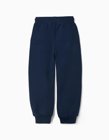 Cotton joggers with Marvel print and drawstring for boys, navy blue