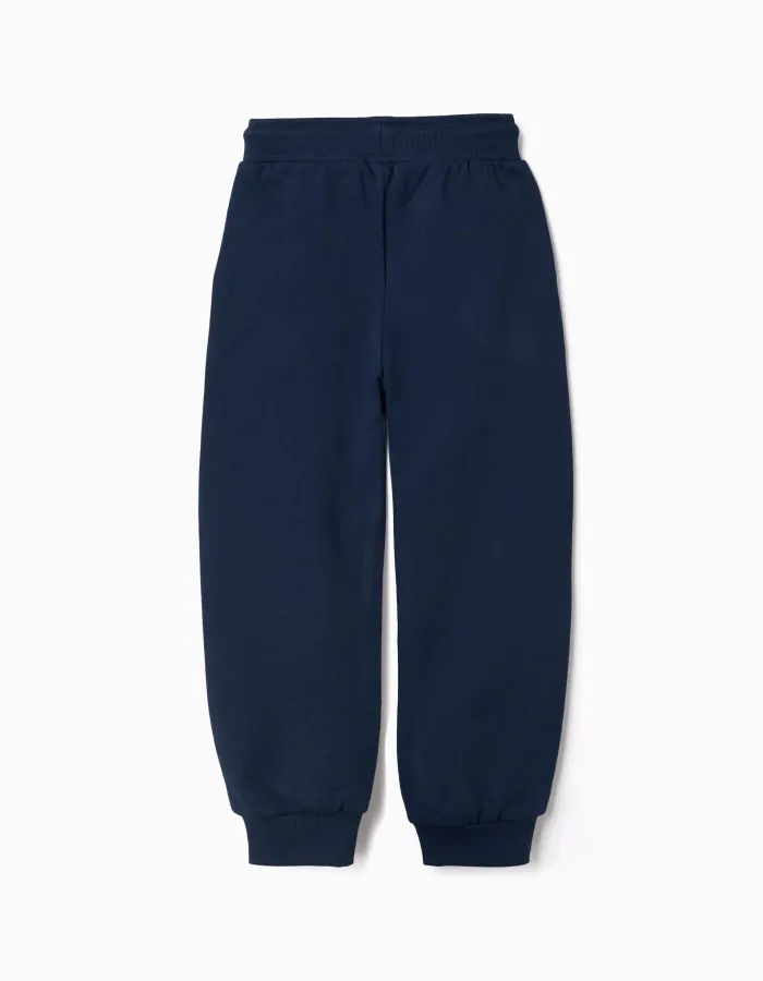 Cotton joggers with Marvel print and drawstring for boys, navy blue