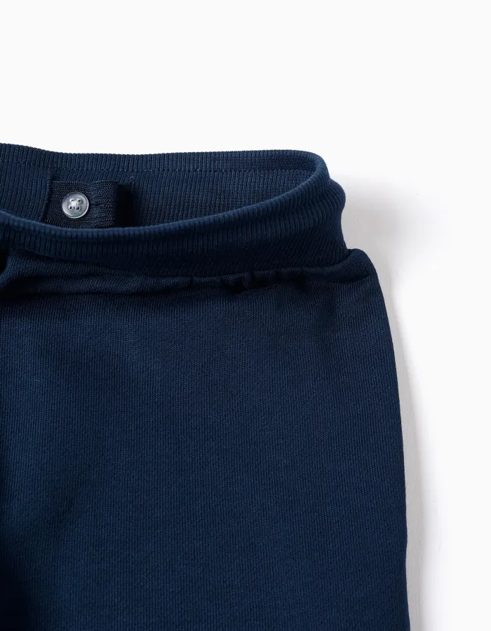 Cotton joggers with Marvel print and drawstring for boys, navy blue