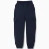 Brushed joggers with cargo pockets and print for boys, navy blue