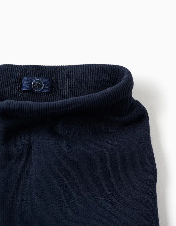Brushed joggers with cargo pockets and print for boys, navy blue