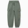Brushed joggers with cargo pockets and print for boys, dark green