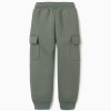 Brushed joggers with cargo pockets and print for boys, dark green