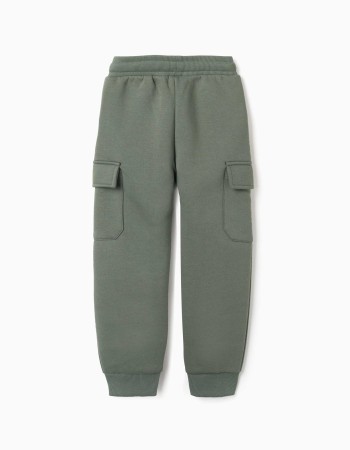 Brushed joggers with cargo pockets and print for boys, dark green