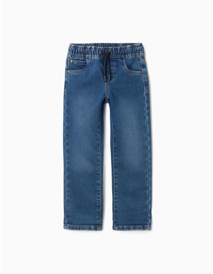 Slim fit denim joggers with drawstring for boys, blue