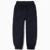Slim fit brushed joggers with print for boys, navy blue