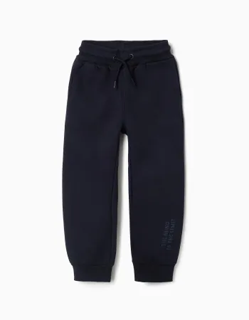 Slim fit brushed joggers with print for boys, navy blue