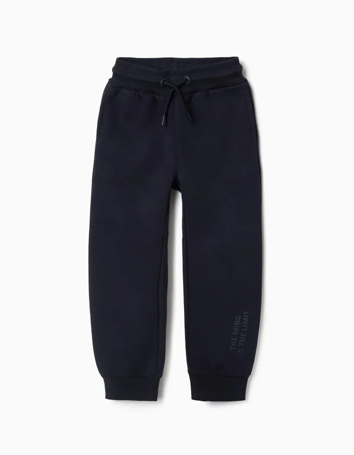 Slim fit brushed joggers with print for boys, navy blue