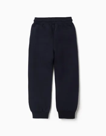 Slim fit brushed joggers with print for boys, navy blue