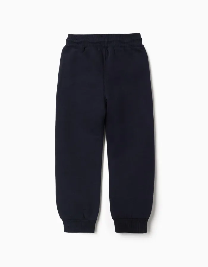 Slim fit brushed joggers with print for boys, navy blue
