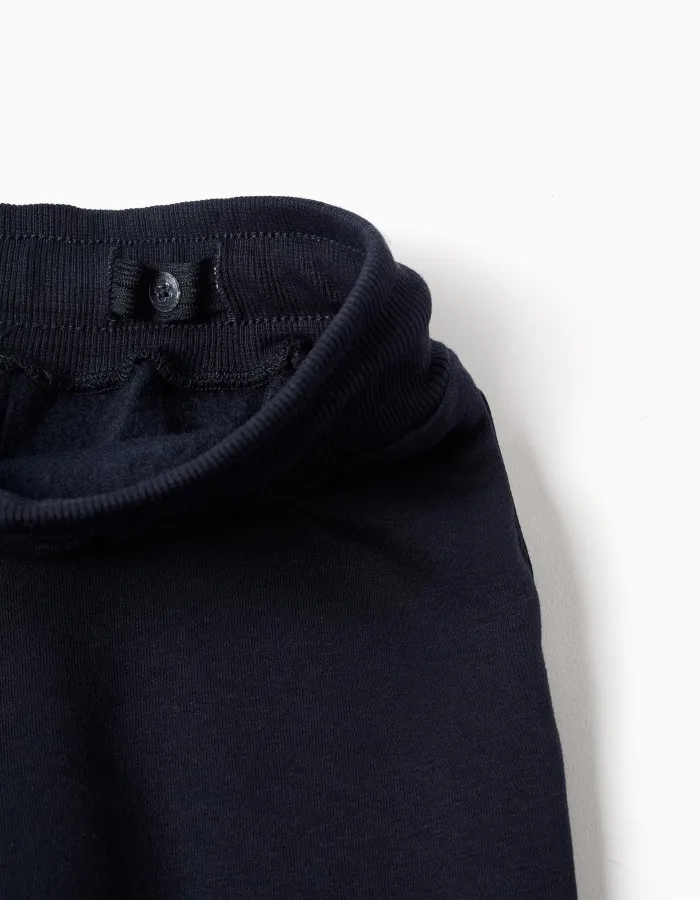 Slim fit brushed joggers with print for boys, navy blue