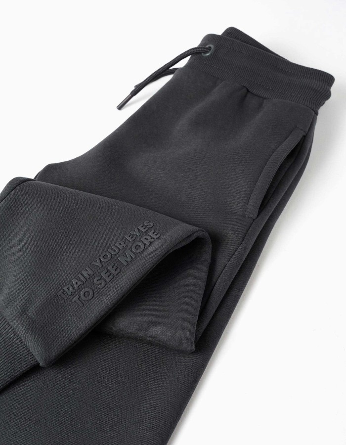 Slim fit brushed joggers with print for boys, dark grey