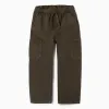 Baggy twill trousers with cargo pockets for boys, brown