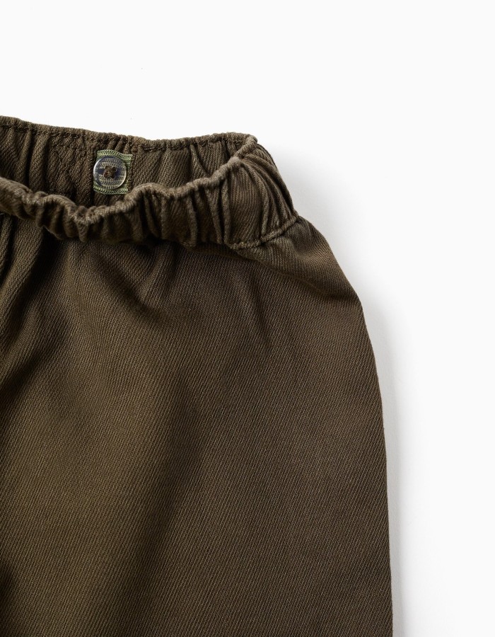 Baggy twill trousers with cargo pockets for boys, brown