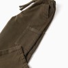 Baggy twill trousers with cargo pockets for boys, brown