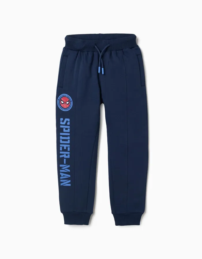 Brushed joggers with Spider-Man print and drawstring for boys, navy blue