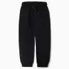 Fleece joggers with drawstring and pockets for boys, black