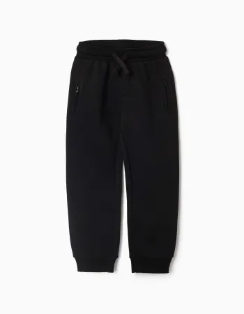 Fleece joggers with drawstring and pockets for boys, black