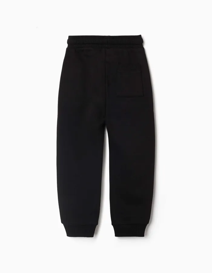 Fleece joggers with drawstring and pockets for boys, black
