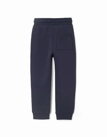 Fleece joggers with drawstring and pockets for boys, navy blue