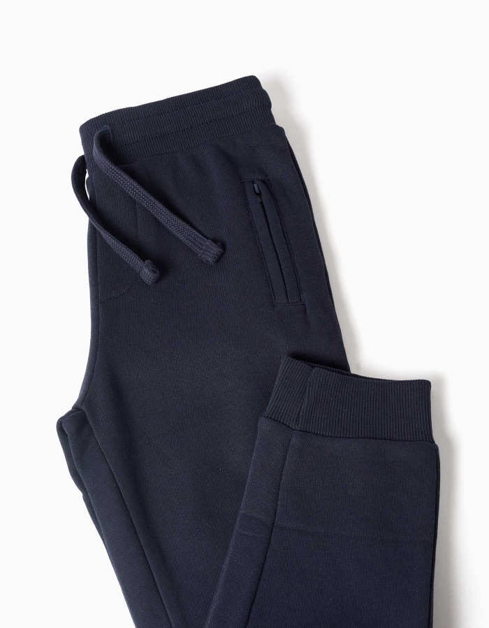 Fleece joggers with drawstring and pockets for boys, navy blue