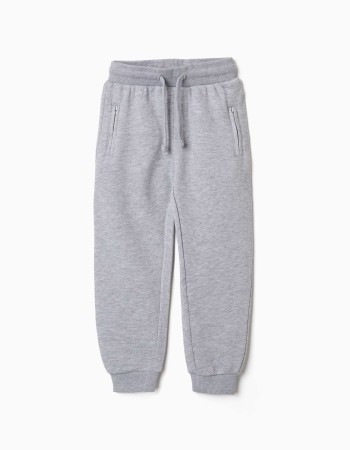 Fleece joggers with drawstring and pockets for boys, light grey