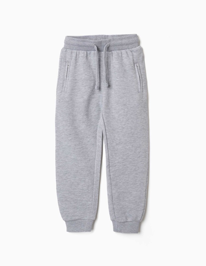 Fleece joggers with drawstring and pockets for boys, light grey