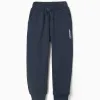 Slim fleece joggers with pockets and ZY print for boys, navy blue