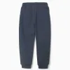 Slim fleece joggers with pockets and ZY print for boys, navy blue