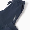 Slim fleece joggers with pockets and ZY print for boys, navy blue